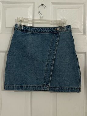Forever 21 Blue Denim Asymmetrical Wrap Mini Skirt Sz S